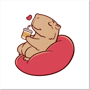 Cute capybara chilling and drinking coffee Posters and Art